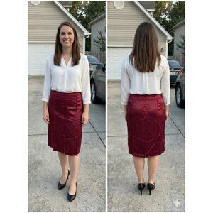NIRA NIRA NEW YORK Burgundy Satin Panel Midi Skirt Size 10  Y2K Vintage